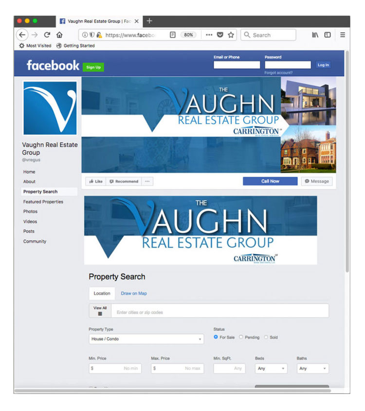 Real Estate Facebook Page for the Vaughn Real Estate Group