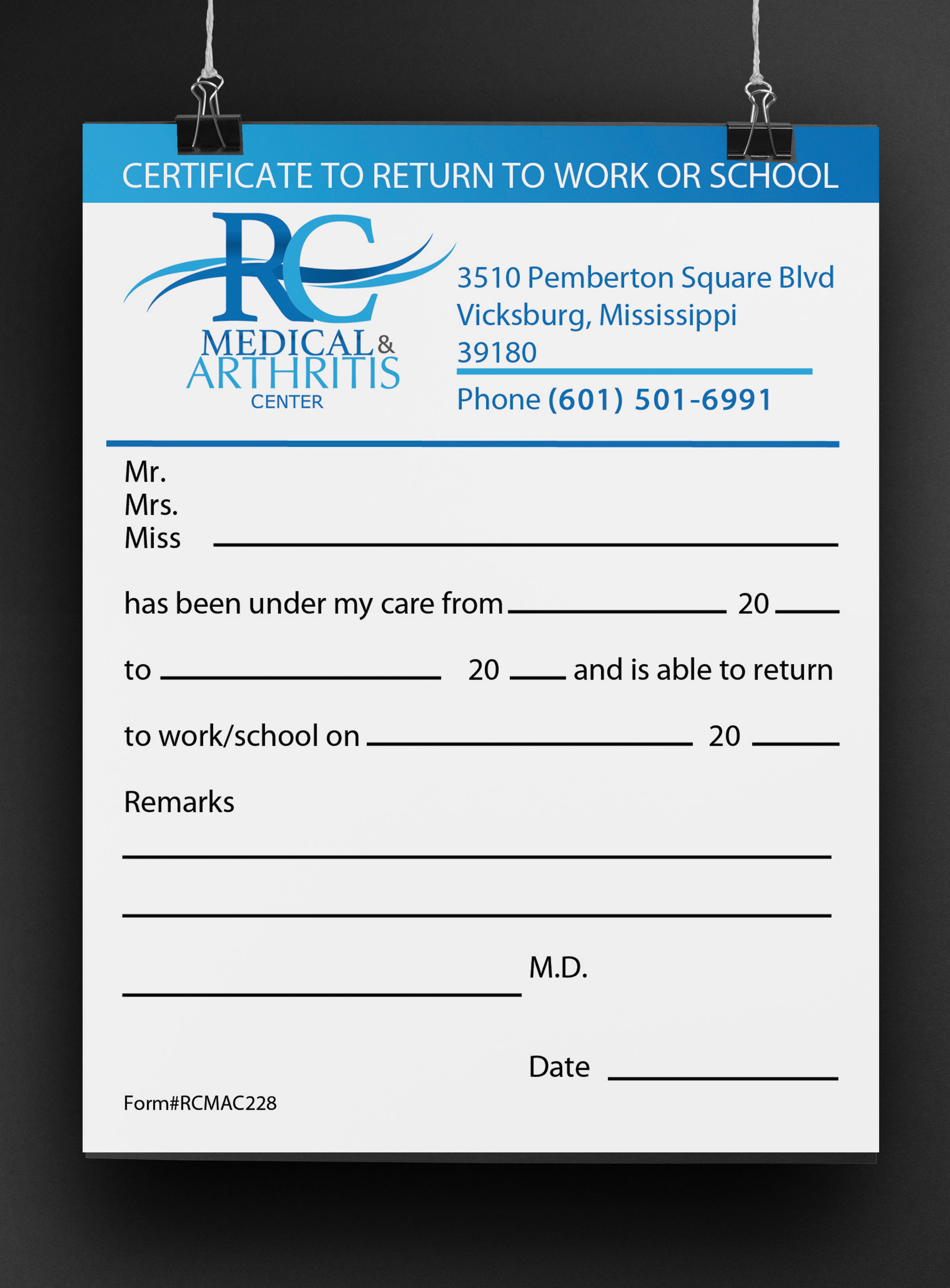 Medical Brand Design Patient Forms for River City Medical by Cordavii Brand Consulting